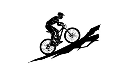 Fototapeta premium Mountain Biker Riding Uphill on a Rugged Trail