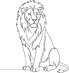 Naklejka premium Continuous line lion illustration in sitting posture, clean and stylish minimalist sketch for decor and fashion design ,