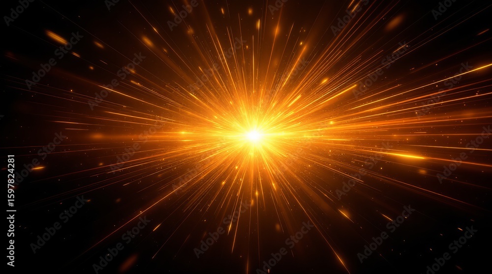 Poster a radiant burst of golden light explodes outward, creating a dynamic and energetic abstract backgrou