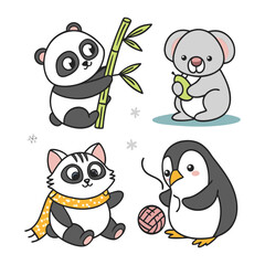 Cute cartoon animal stickers set