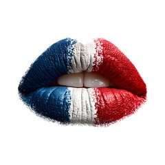 Lips Painted with USA Flag Colors – Patriotic Beauty Concept on Black Background