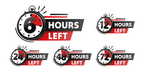 Set Hours left label, hours of time left. Vector illustration