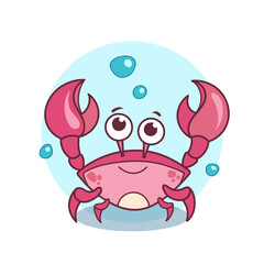 Colorful Cartoon Crab Character with Bubbles