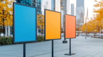 Colorful Empty Billboards on City Street with Urban Background