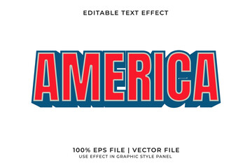 America 3D Editable Vector Text Effect. Red and Blue Text Effect	