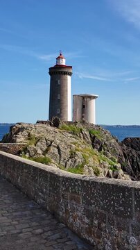 Vertical view of Phare du Petit Minou aka Petit Minou Lighthouse in daytime, Plouzan&eacute;, Finist&egrave;re, Brittany, France.