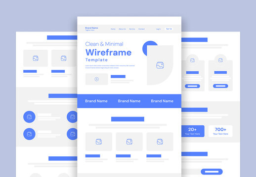 Minimal Wireframe Landing Page Template Layout For Website UI