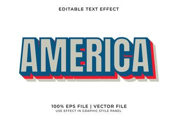 America 3D Editable Vector Text Effect. Red and Blue Text Effect	