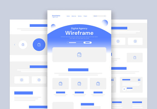 Modern and Clean Digital Agency Wireframe Web UIUX Template