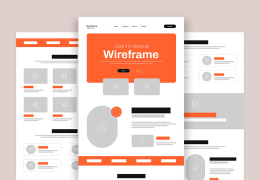 Clean and Minimal Website Wireframe Design UIUX Landing Page Layout