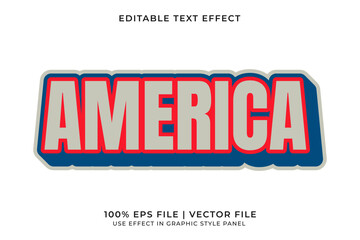 America 3D Editable Vector Text Effect. Red and Blue Text Effect	
