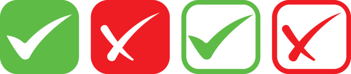 Check tick mark icon set.tick sign accept select confirm correct agree animated. successful symbol, tick mark.Check marks indicate approval. X marks indicate rejection. Simple symbols for yes and no. © SK Vector Graphics
