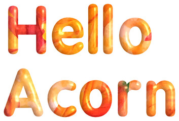 Hello Acorn 3D Text in Cute Autumn Color Font