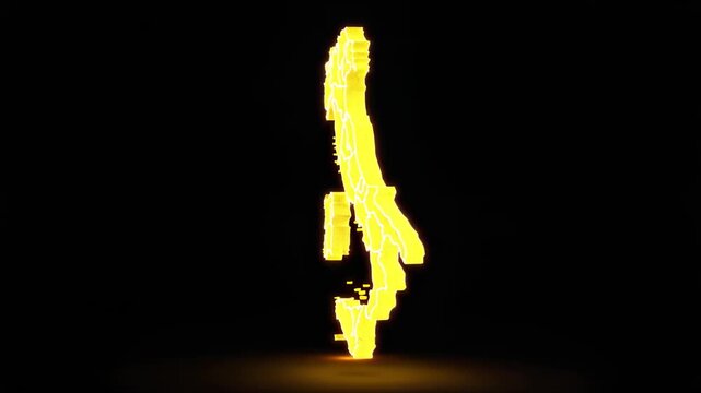 Animated Golden Italy Map Rotation with Glowing Illumination on Dark Background, Suitable for