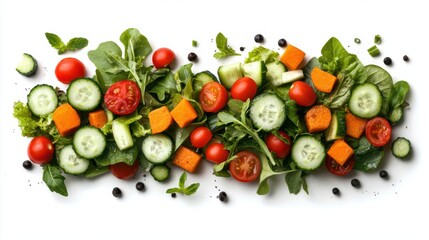 Fresh and Colorful Salad Ingredients on White Background Display