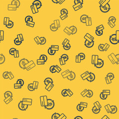 Blue line Credit card icon isolated seamless pattern on yellow background. Online payment. Cash withdrawal. Financial operations. Shopping sign. Vector