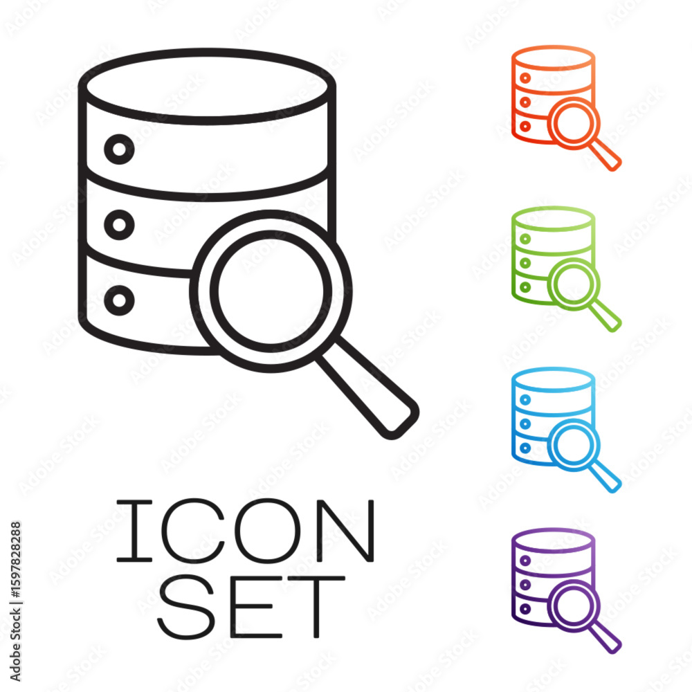 Poster black line server, data, web hosting icon isolated on white background. set icons colorful. vector