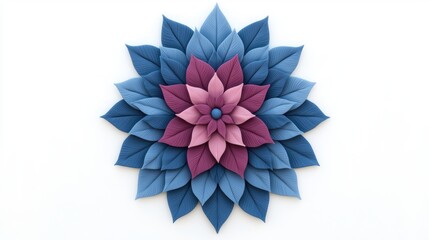 Colorful Paper Flower with Leaves in Shades of Blue and Pink