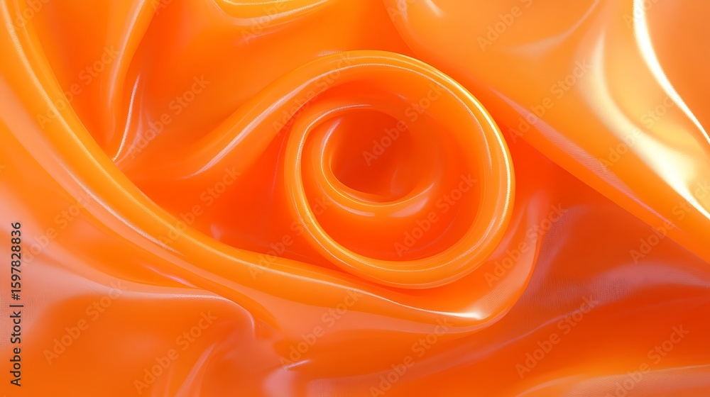Poster glossy orange abstract surface folded and swirled in artistic presentation
