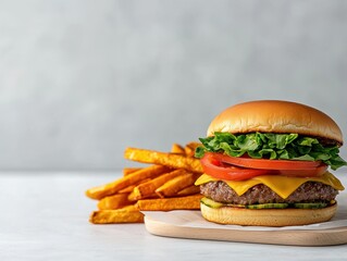 Delicious Cheeseburger with Fresh Ingredients and Crispy Fries