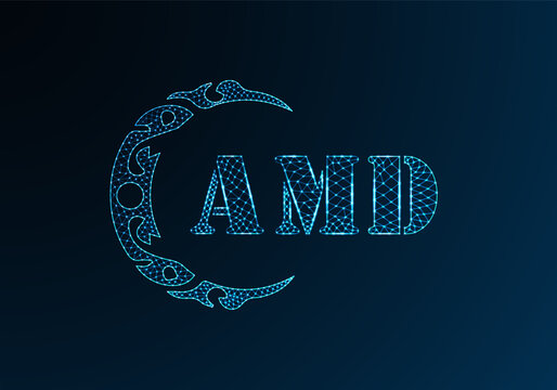 Low poly letter logo AMD design. AMD letter logo low poly vector design on blue color gradient background. AMD logo low poly design