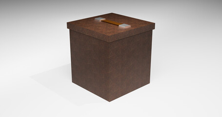 Leather cardboard box with top leather strap isolated on white background