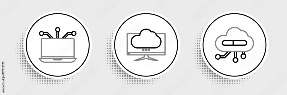 Poster set line internet of things, laptop and computer monitor screen icon. vector