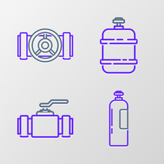 Set line Industrial gas cylinder tank, Industry metallic pipes and valve, Propane and icon. Vector