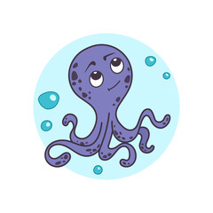 Colorful Cartoon Octopus Character with Bubbles