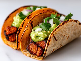 Savory Tacos with Grilled Meat, Avocado, and Fresh Topping