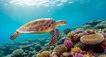 Obraz premium sea turtle and coral