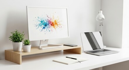 Modern desk setup with computer and laptop