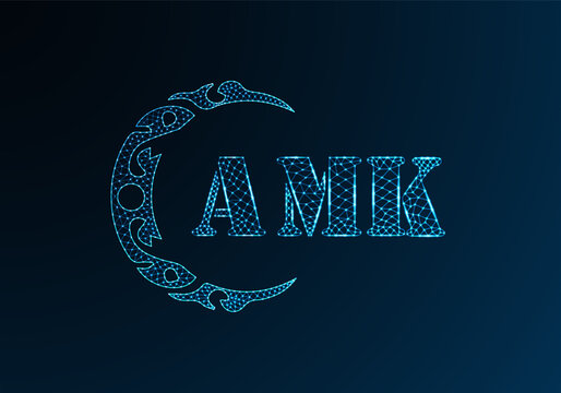 Low poly letter logo AMK design. AMK letter logo low poly vector design on blue color gradient background. AMK logo low poly design