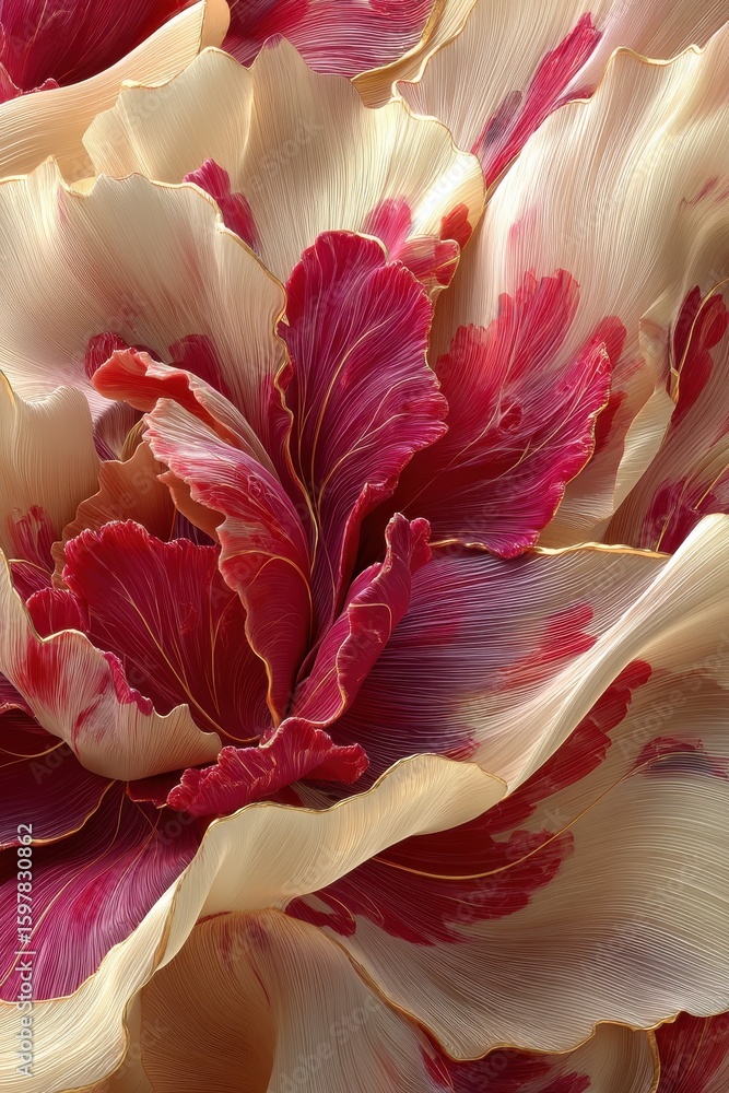 Poster detailed close-up of colorful flower petals with intricate textures and patterns