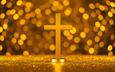 Golden Cross with Bokeh Background