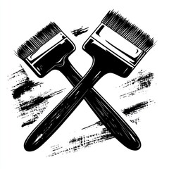 Two crossed paintbrushes on a textured background