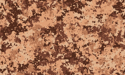 Abstract digital camouflage pattern in earthy brown and beige tones.  Ideal for backgrounds, textiles, or militarythemed designs.  Represents concealment, strategy, and adaptability.