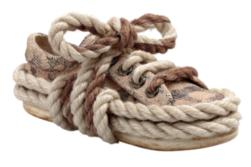 Textured Plaid Shoe Laced with Rustic Rope Fashion Footwear Style Decorative Art and Nautical Theme