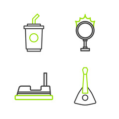 Set line Balalaika, Bumper car, Circus fire hoop and Paper glass with water icon. Vector