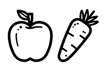 Apple and Carrot Line Art Illustration