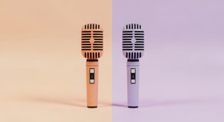Two retro microphones in pink and purple