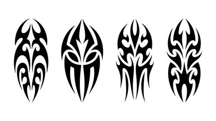 Four tribal tattoo designs isolated on white background