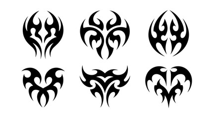 Tribal flame tattoo designs isolated on white background