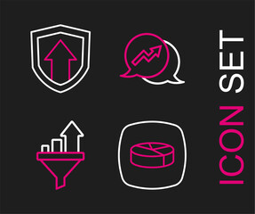 Set line Pie chart infographic, Sales funnel with, Financial growth and icon. Vector