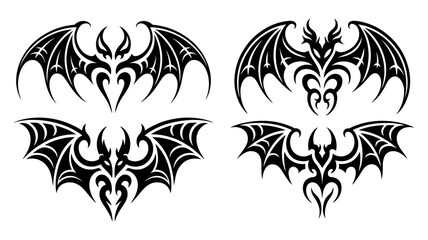 Tribal bat wing designs isolated on white background