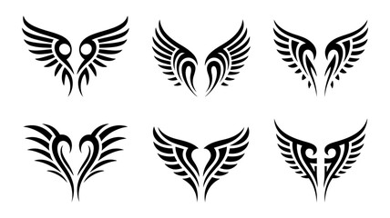 Tribal wing designs tattoo elements isolated on white background