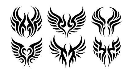Tribal wing designs tattoo elements isolated on white background