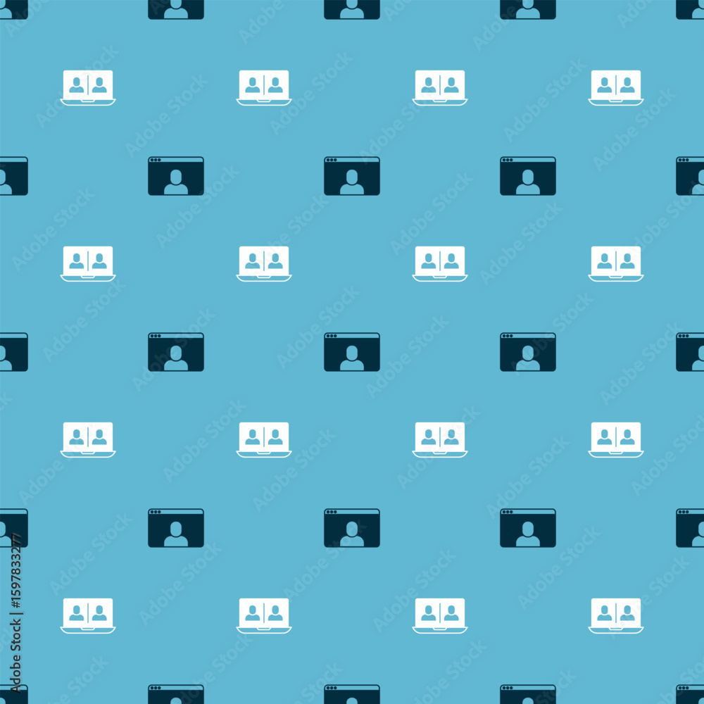 Poster set video chat conference and on seamless pattern. vector