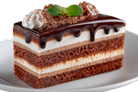 Decadent Slice Layers of Chocolate Bliss Creamy Delight Dark Chocolate Drizzle Mint Topping Rich
