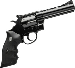 Black revolver with cylinder trigger and textured grip on a dark background isolate